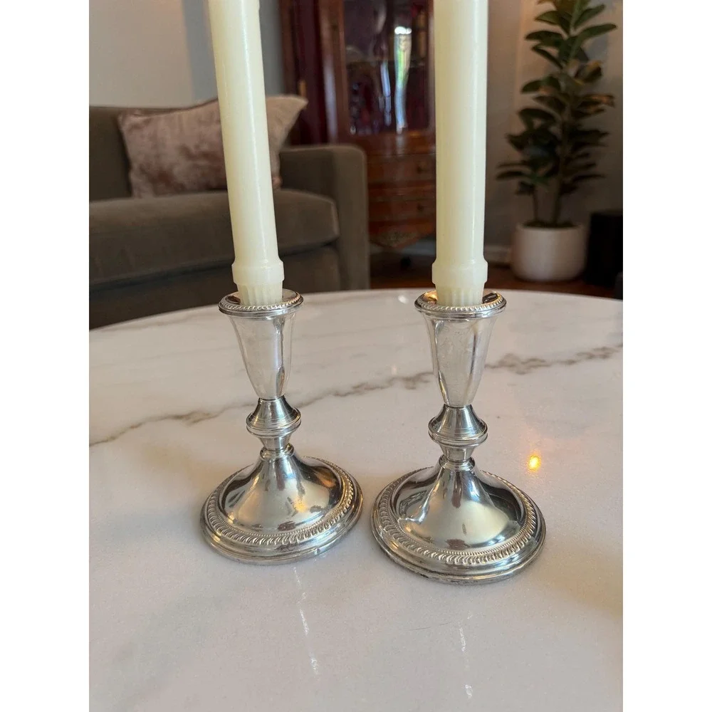 Vintage Sterling Silver Weighted Candlestick Pair • Duchin Creation 5.5